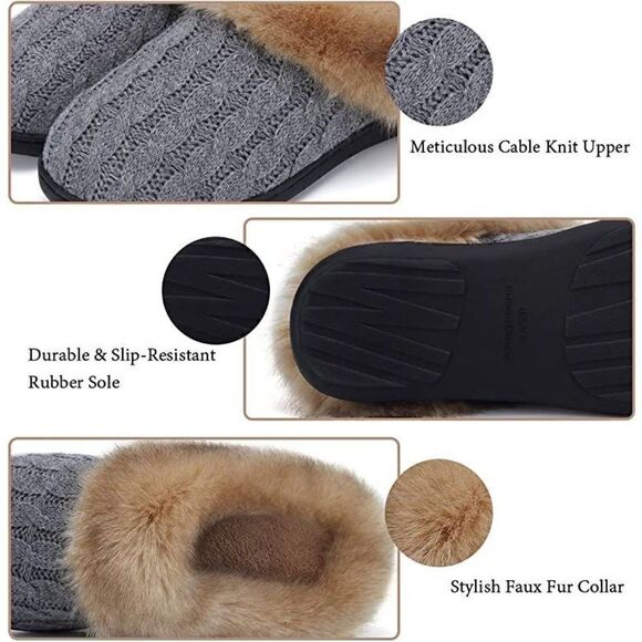 Size 7.5 Memory Foam Slippers Comfort Wool-Like Plush Fleece for Indoor & Outdoo - Picture 5 of 10